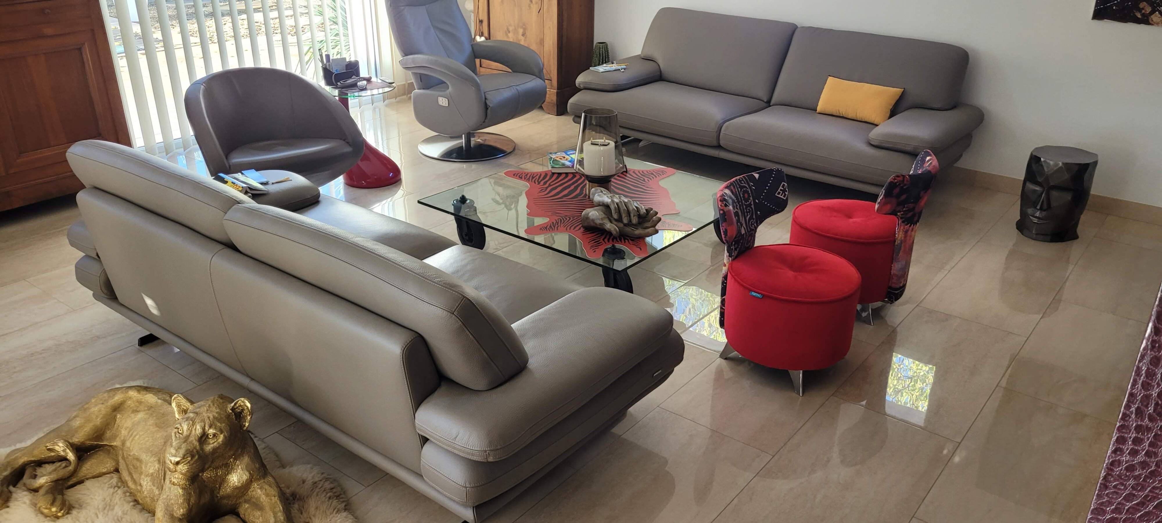 Canapé cuir pleine fleur 3 places roche bobois