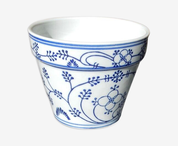 Cache-pot blanc bleu
