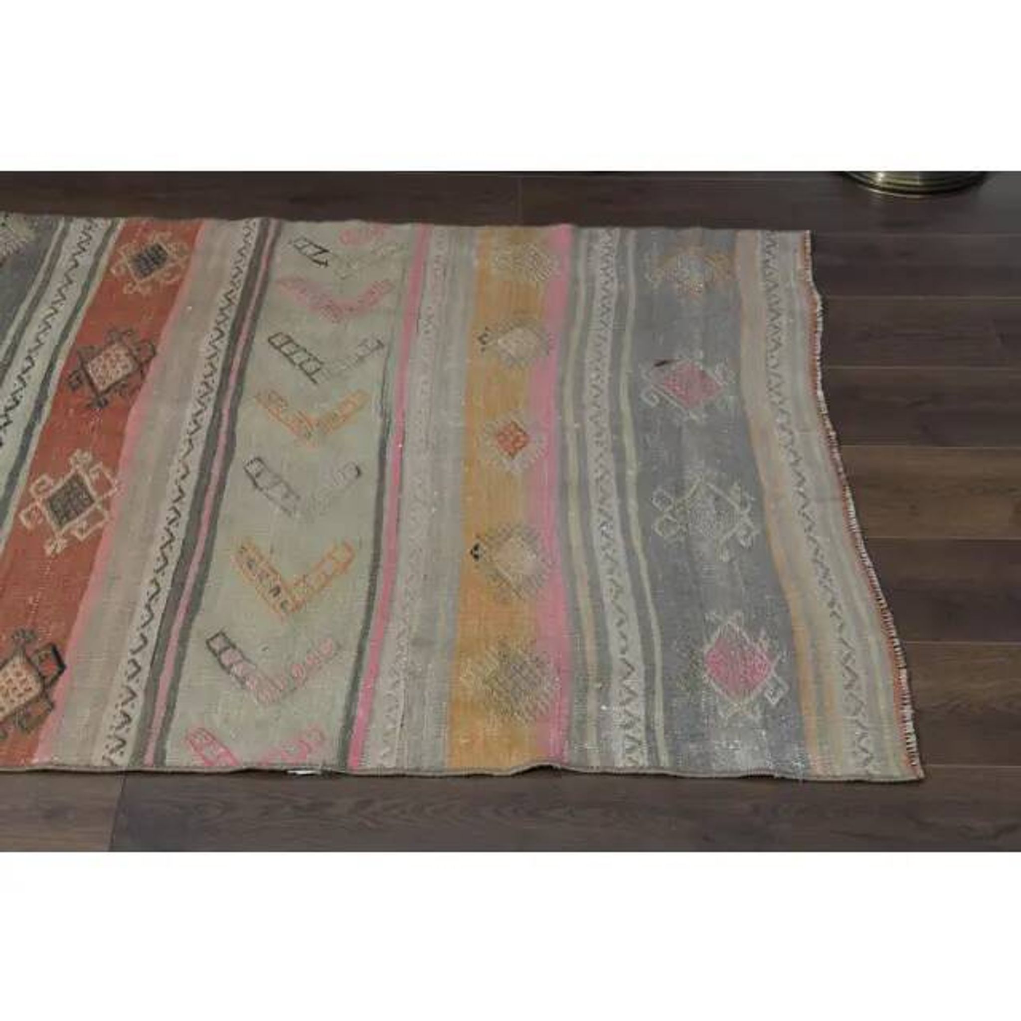 70's Vintage Oushak Handmade Wool Orange Kilim Runner Rug 116x283