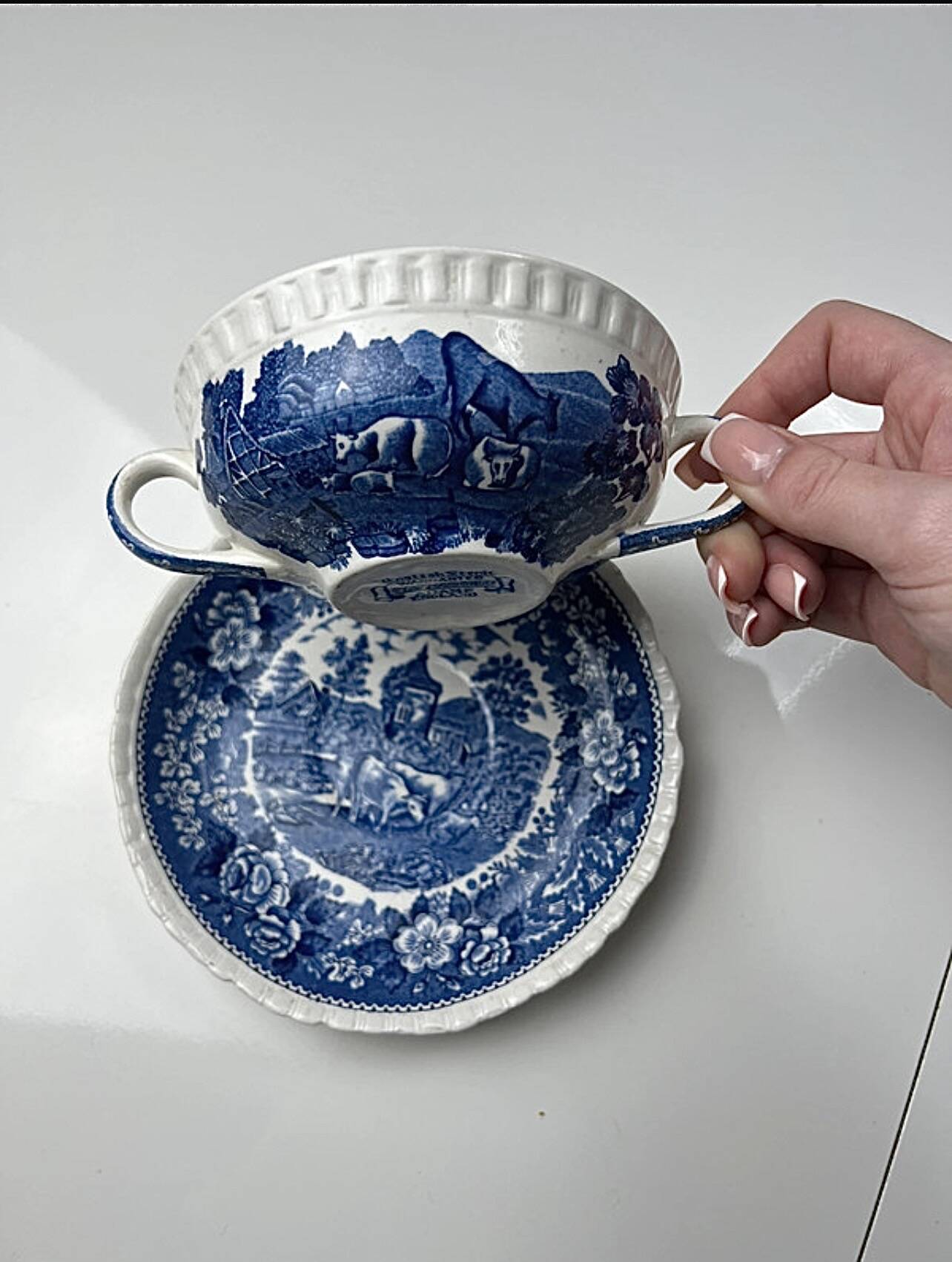 Adams English Scenic dish and bowl with handles