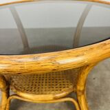Round rattan smoked glass coffee table, 60s