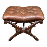 Brown leather Chesterfield pouffe footstool from the 1970s.