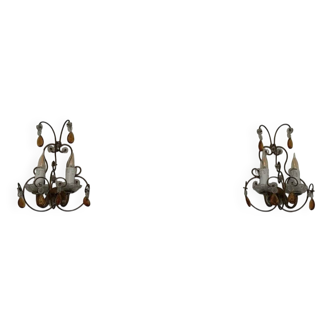 2 wall sconces with crystal drops