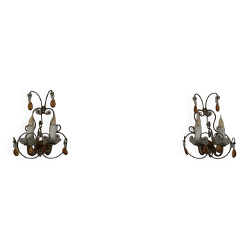 2 wall sconces with crystal drops