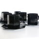 Set de 6 tasses et sous tasses noires, Arcoroc, série Octime, 1980, vintage français