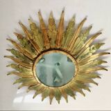 Chandelier / ceiling light golden sun metal glass, 1960s