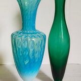 Duo of vintage blown glass soliflores vases