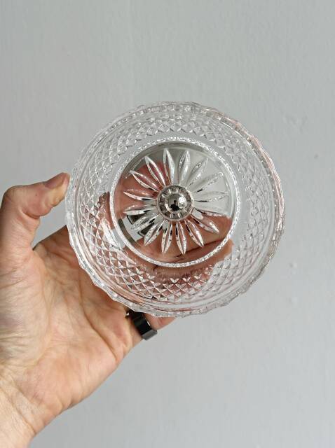 Antique sugar bowl in glass and lightweight metal