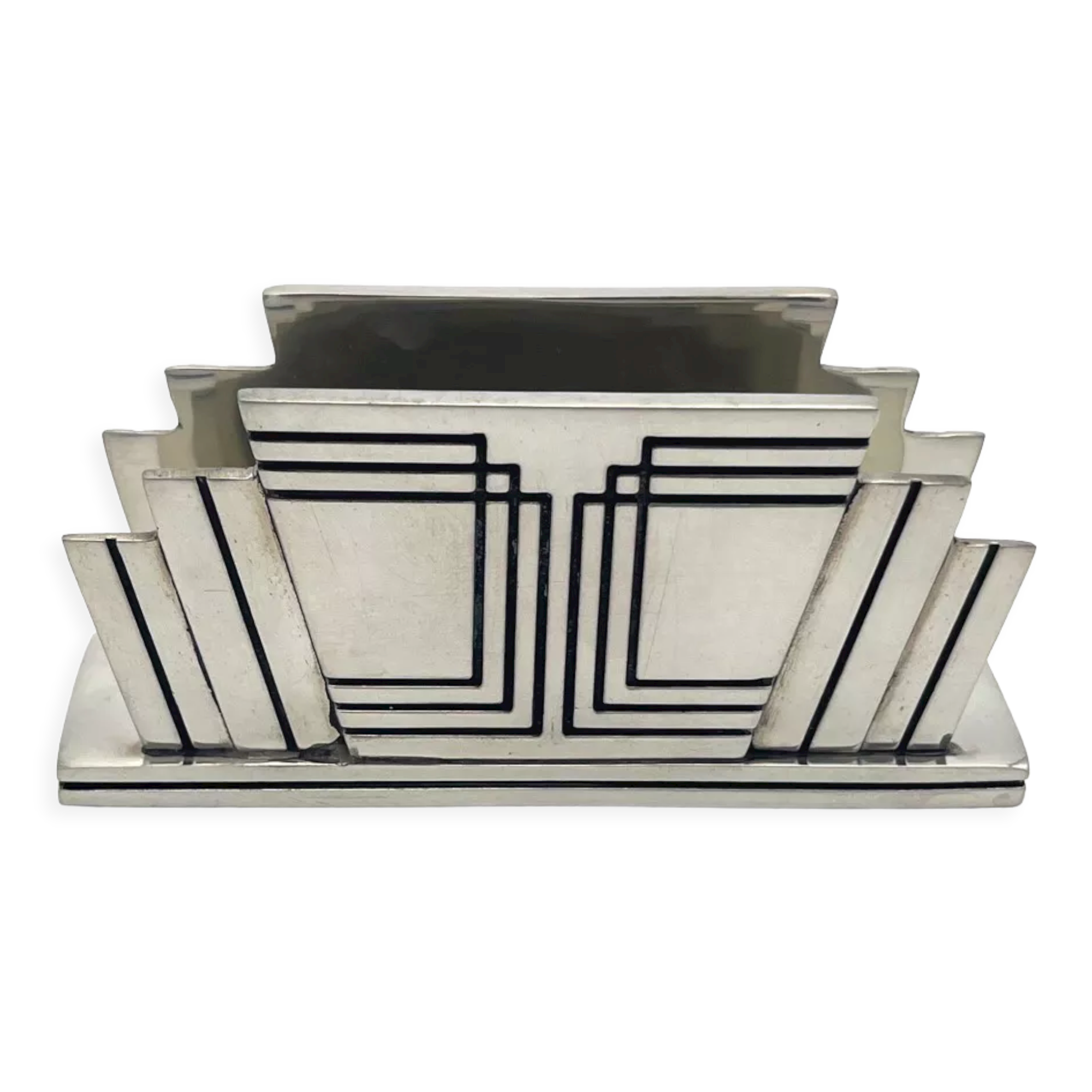 Royal signature - business card holder - art deco style - silver metal