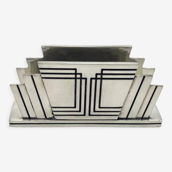 Royal signature - business card holder - art deco style - silver metal