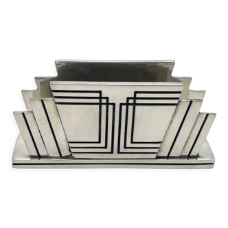 Porte cartes de visites, signature royale, style art déco, métal argenté