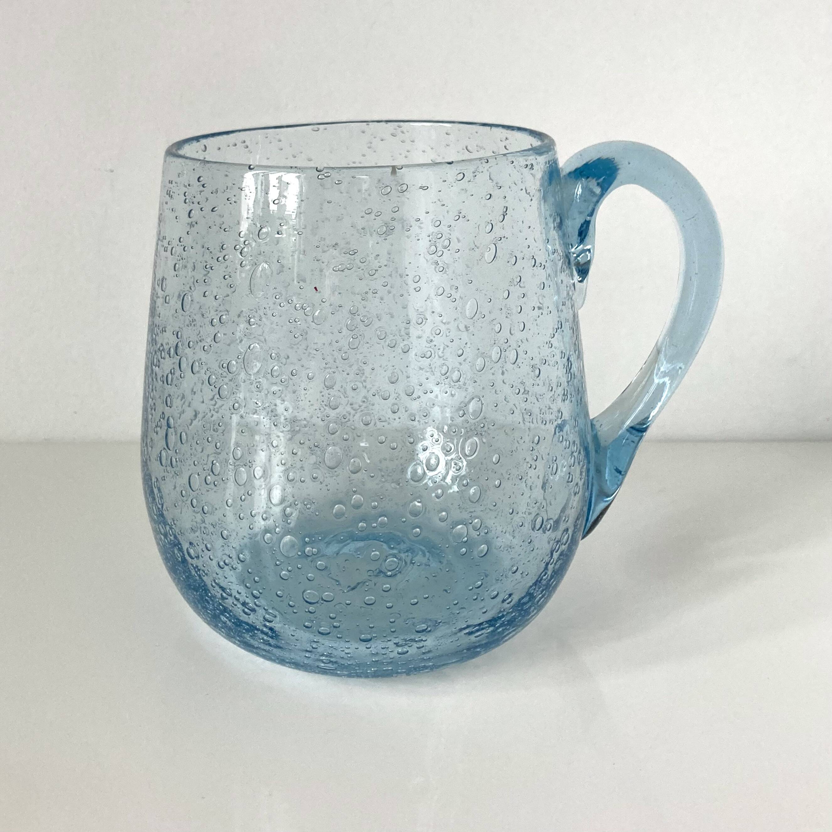 Large Biot tankard forming a vase with a handle in ice blue bubbled glass