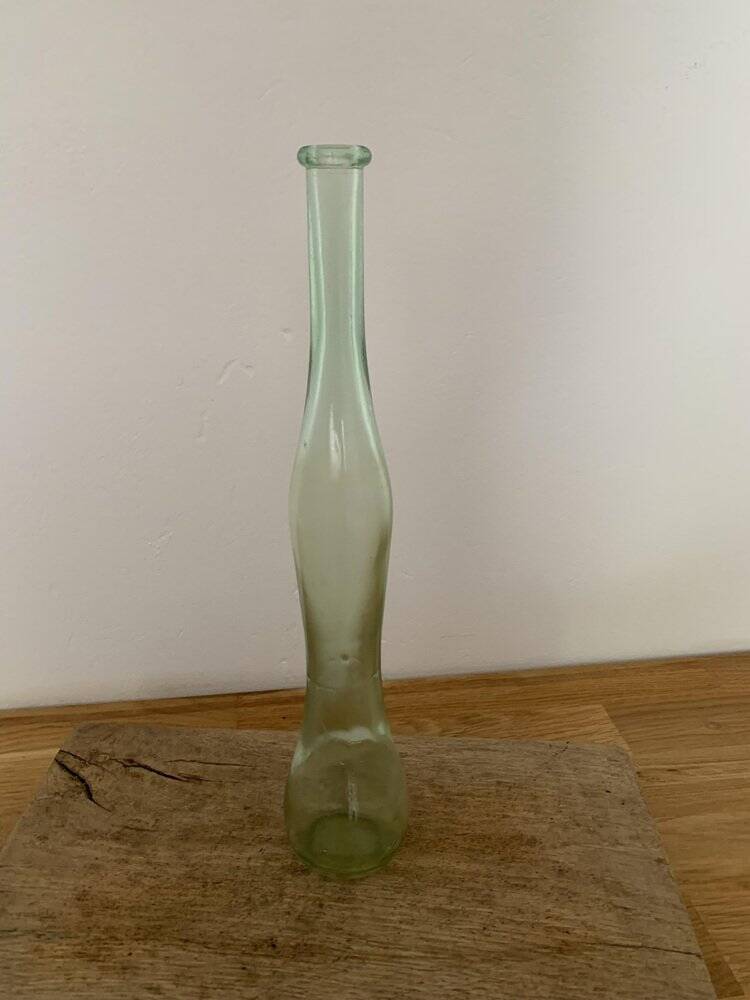 Mid-Century translucent green glass vase from the 1980s, slender silhouette, Czech Republic.