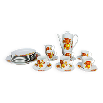 Tea and dessert set of 6 cups, German porcelain, flowers, 70s