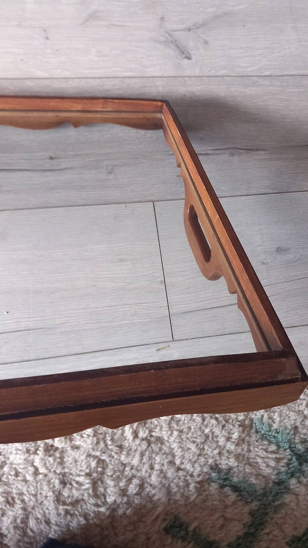 Grand plateau de service bois et verre années 50