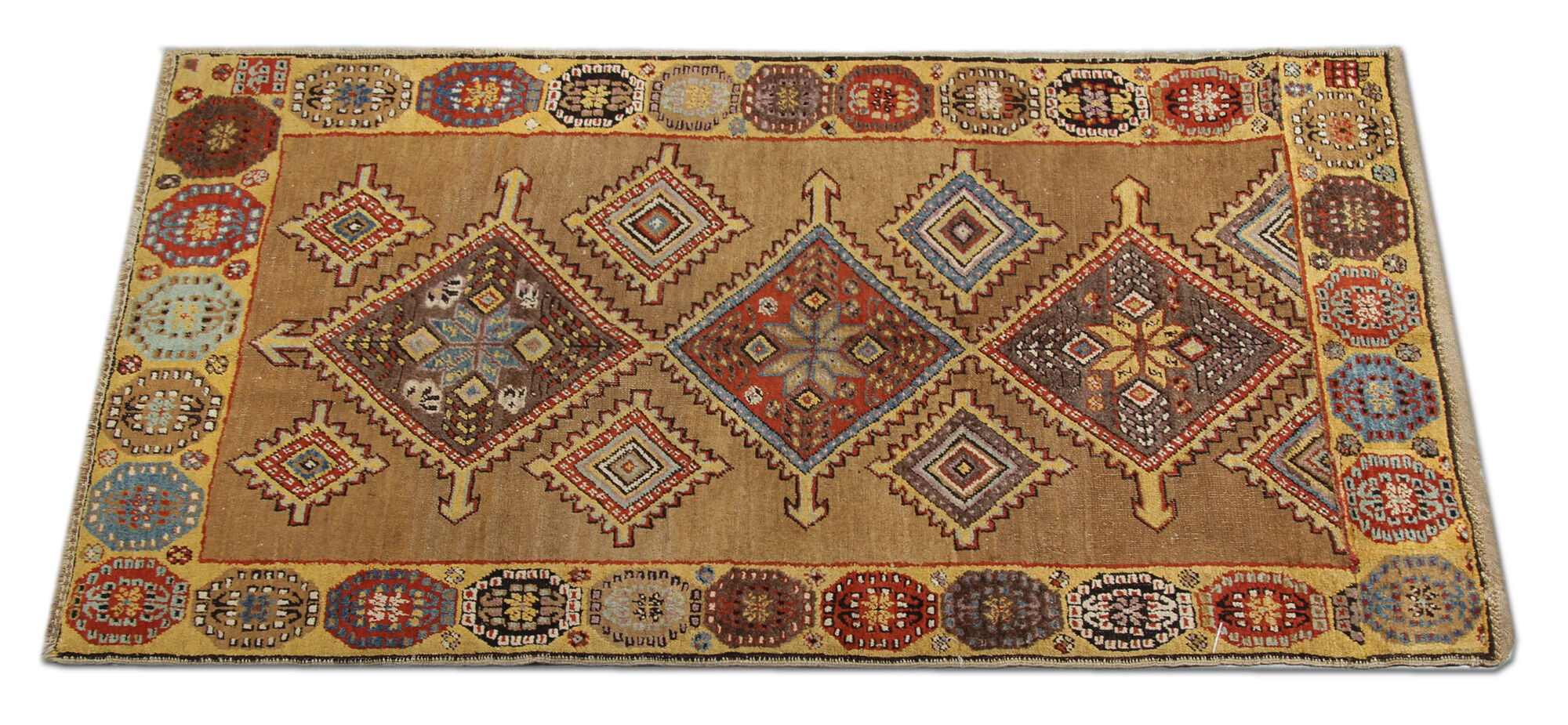 Tapis de laine beige fait à la main traditionnel géométrique tribal persan zone tapis- 102x210cm