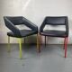 Pair of metal and leather armchairs / Green & Red