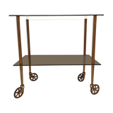 Old vintage rolling trolley, smoked glass trays, gold base