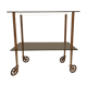 Vintage rolling dessert trolley with smoked glass trays and a golden base.