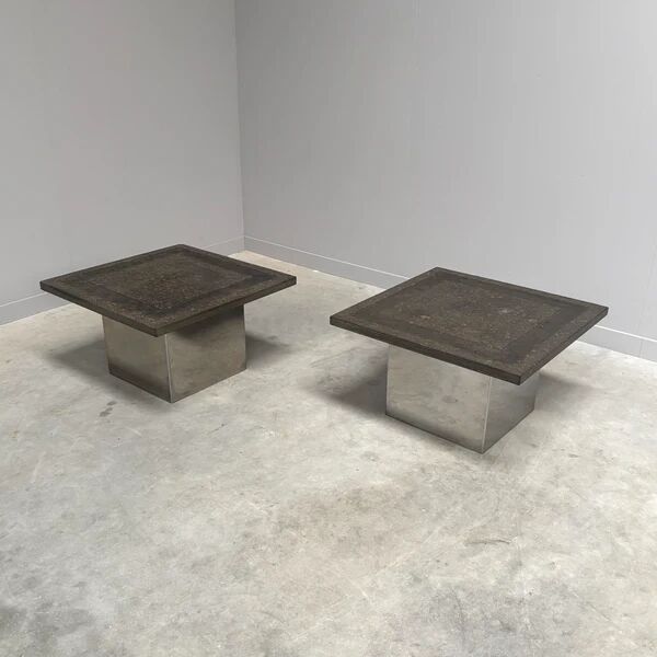 Set Peter Draenert stainless steel and stone coffee tables, 1970s