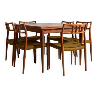 Ensemble de salle à manger en teck par Niels O. Møller pour JL Møbelfabrik, ensemble de 7, années 1960 (MK10285)