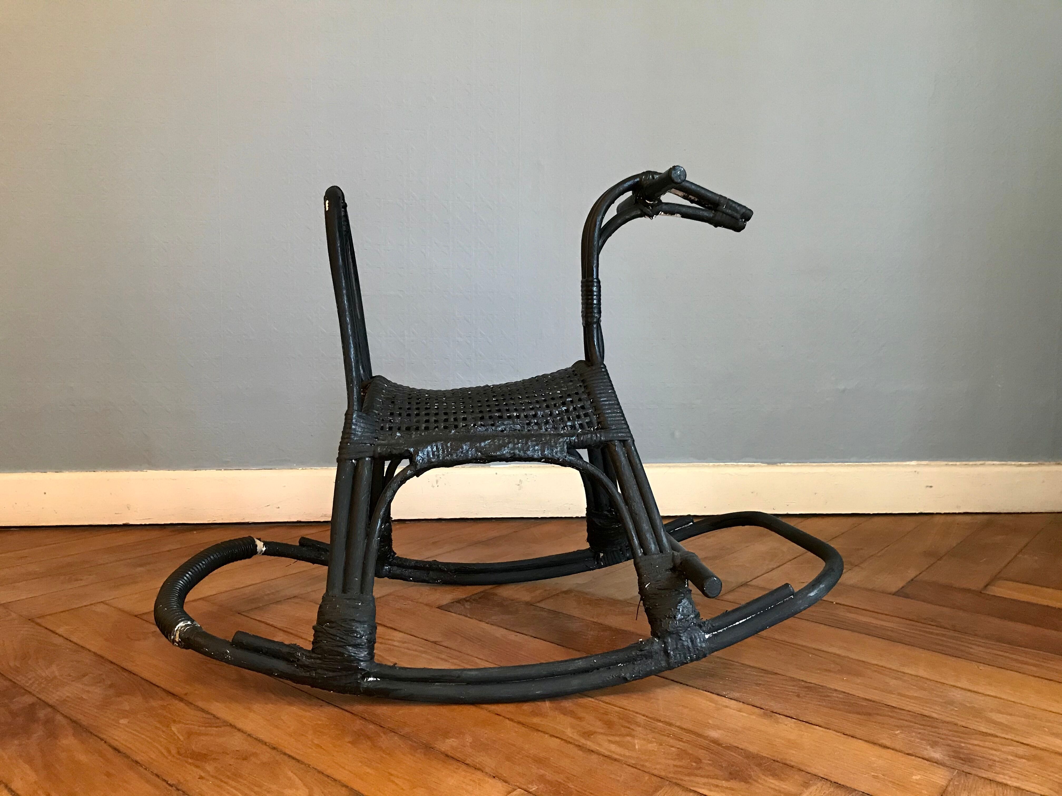 Rocking horse in rattan and bamboo