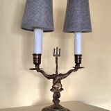 Lampe candélabre 2 feux en laiton doré et ciselé