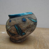 Vase en faïence émaillée bleu