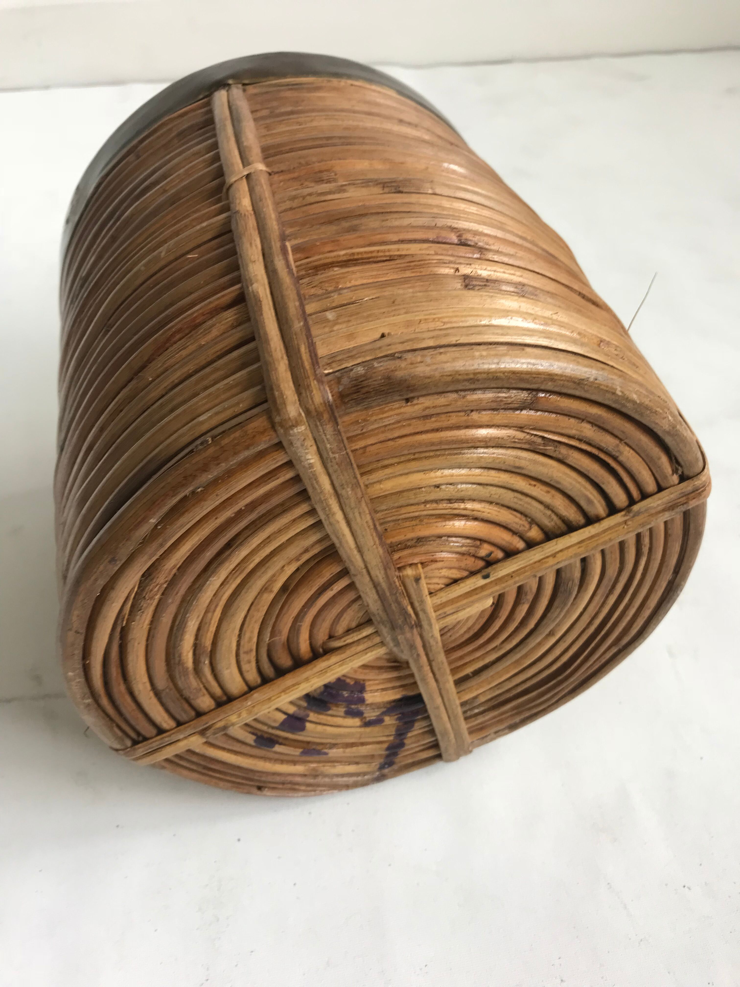 Rattan and brass planter