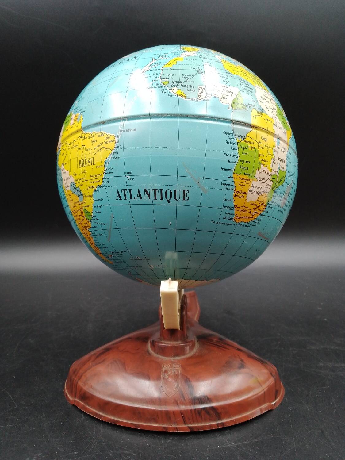 Terrestrial globe World map vintage metal and bakelite year 50-60 West Germany