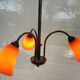 Brass chandelier 3 tulips orange Casimir 1970