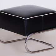 Black Leather Footstool from Slezák, Czechia, 1930s