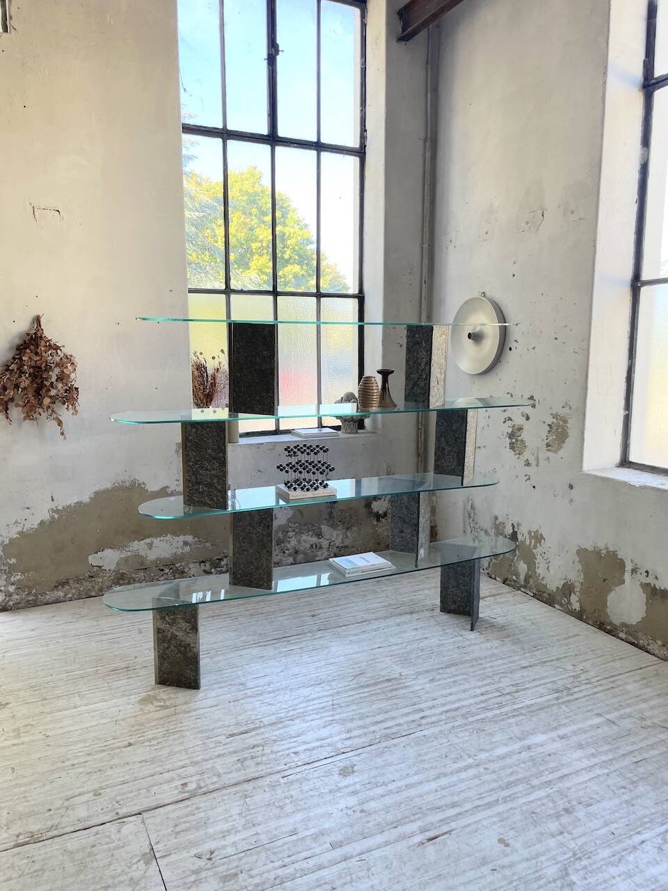 Roche Bobois stone and glass sculpture shelf 1970s