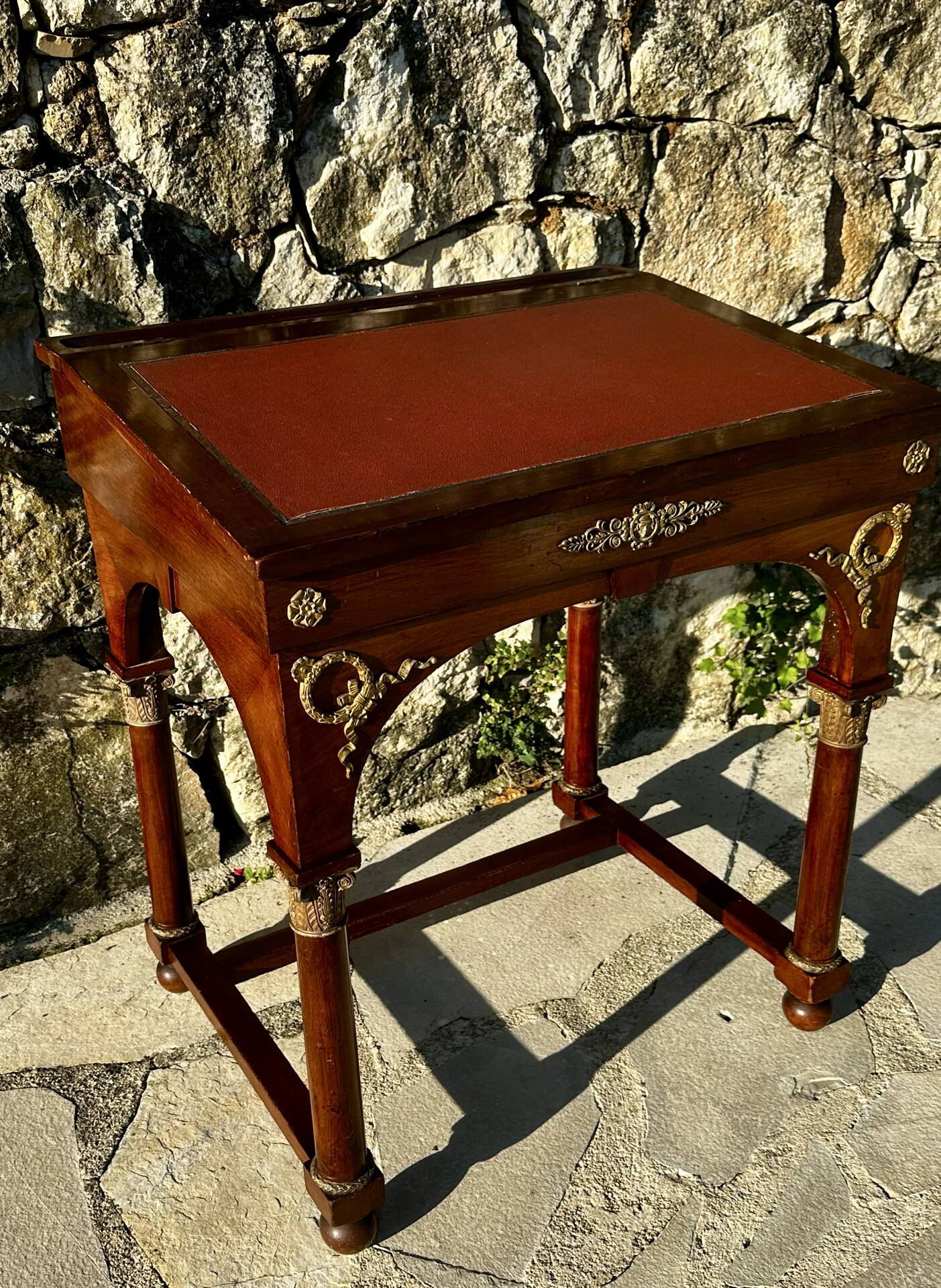 Writing desk or bonheur du jour in mahogany by E. Poteau.