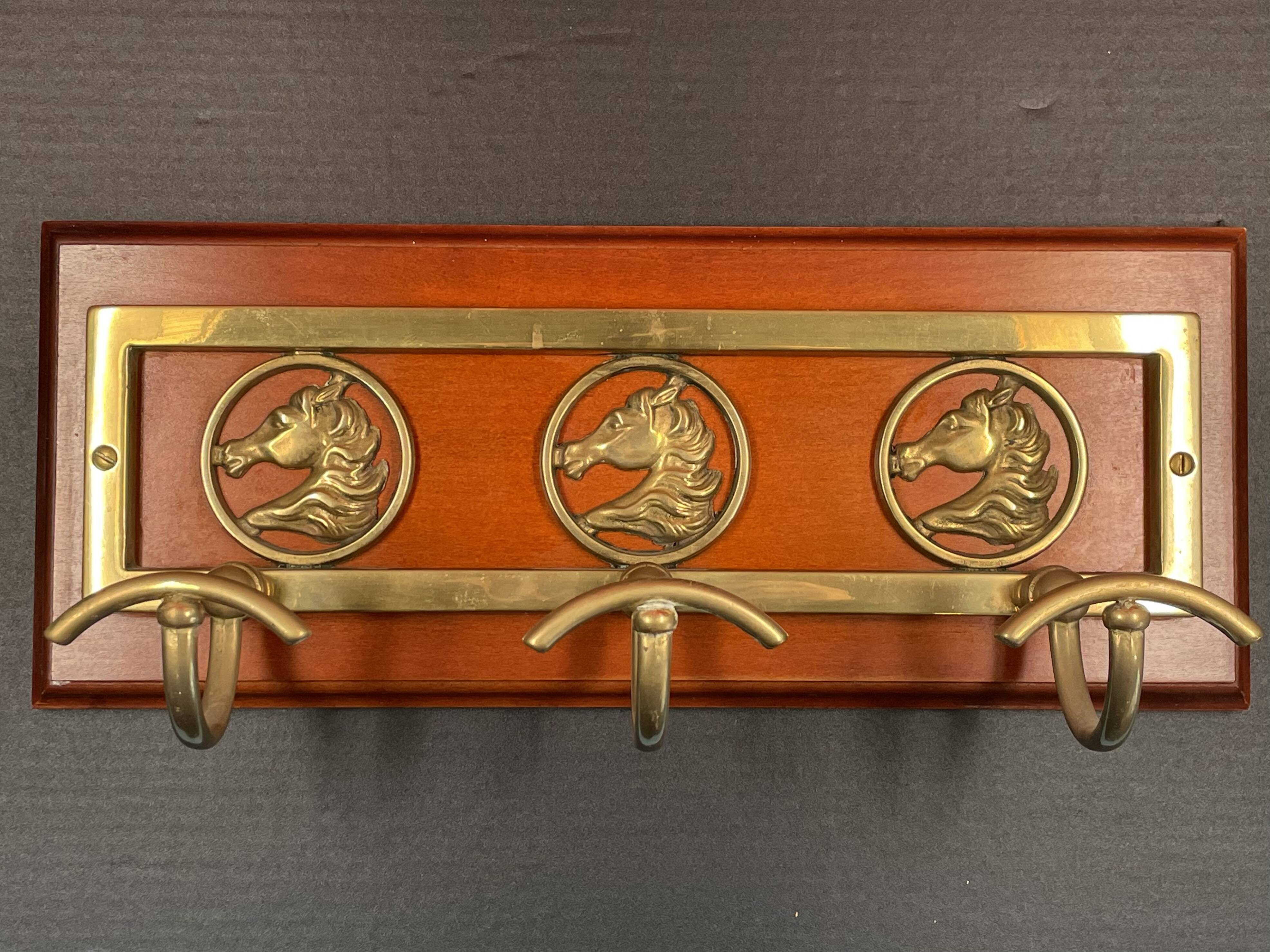 Wood and brass coat rack - 3 hooks. 39cm