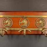 Wood and brass coat rack - 3 hooks. 39cm