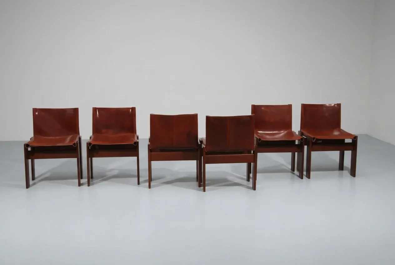 Tobia & Afra Scarpa 'Monk' chairs – walnut & cognac saddle leather