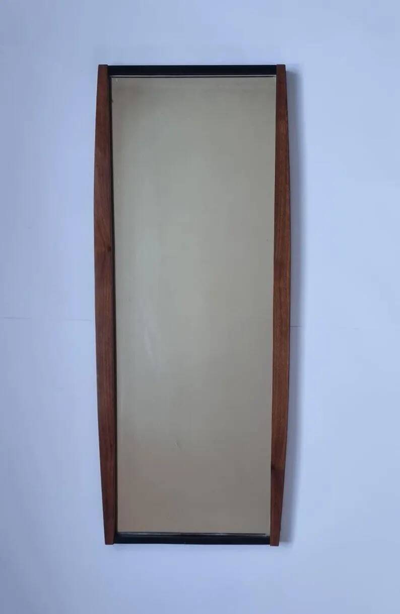 Midcentury Long Teak Wall Mirror, Denmark, 1960s