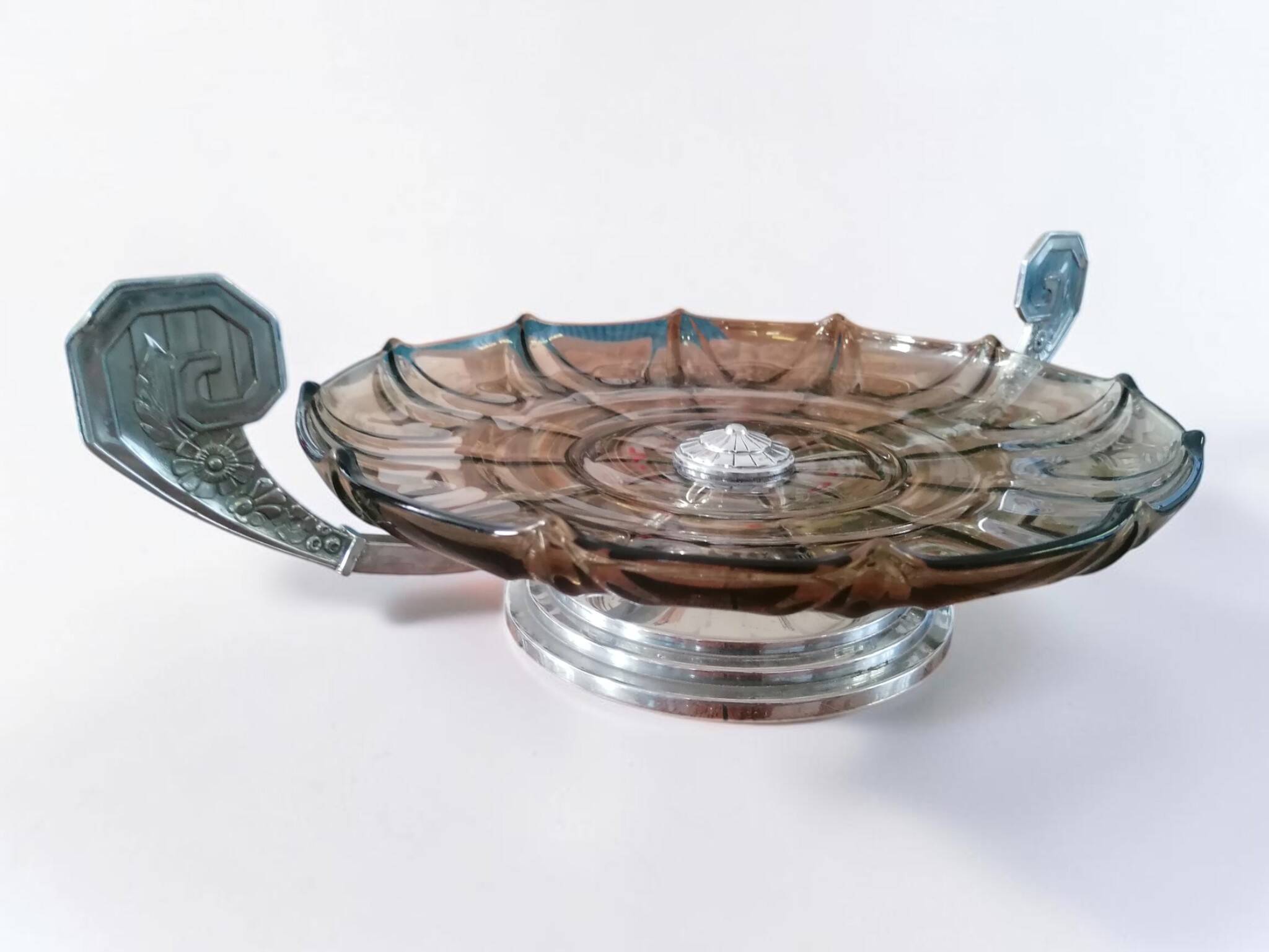 Art Deco glass and metal fruit bowl