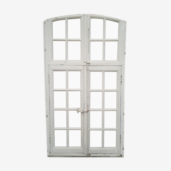 Old arched house window / transom, hammered glass, cremone