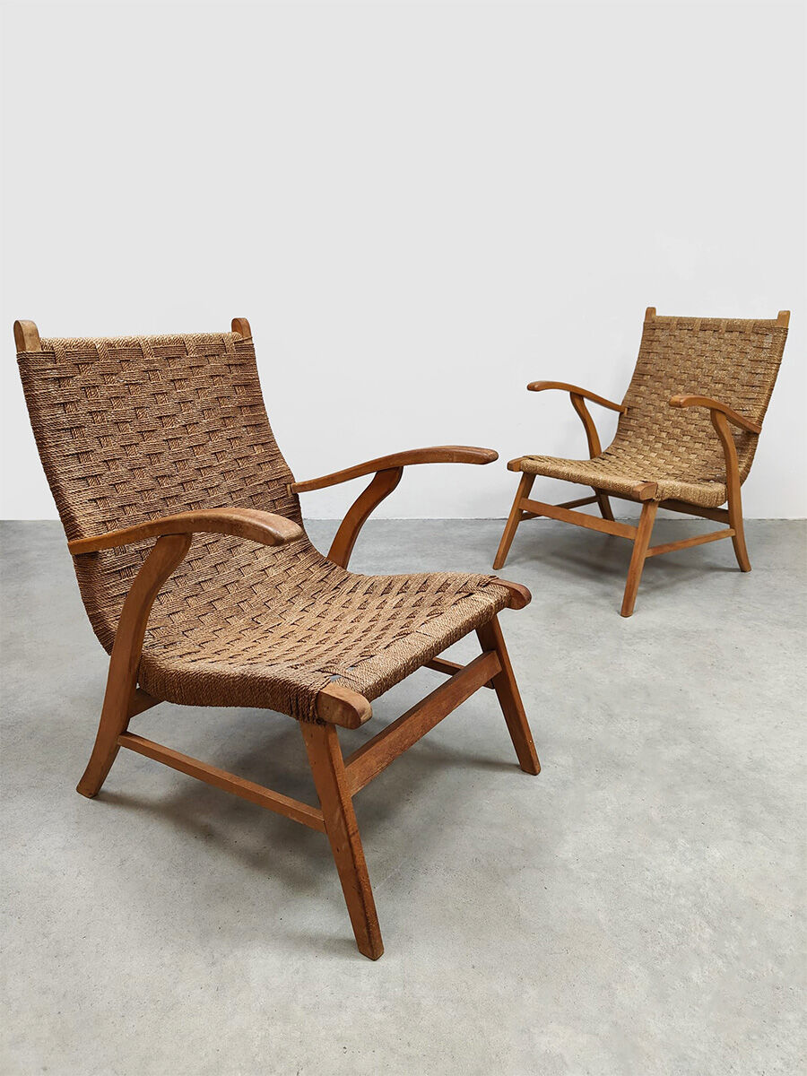 Vintage Dutch design rope chairs Vroom & Dreesman 1960