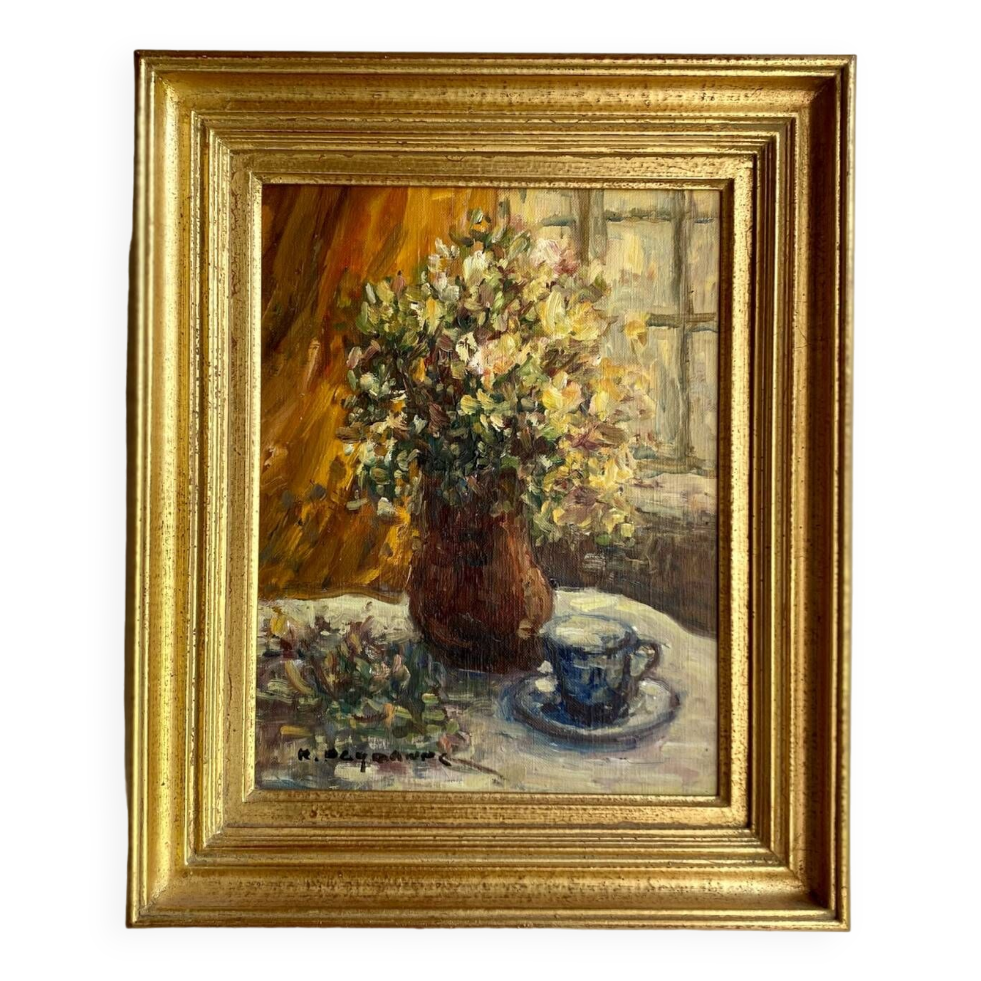 Still life with cup signed Peyranne, mid-20th century