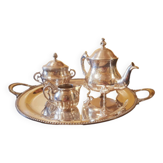 Silver metal hallmark tea service. ERCUIS sugar bowl.