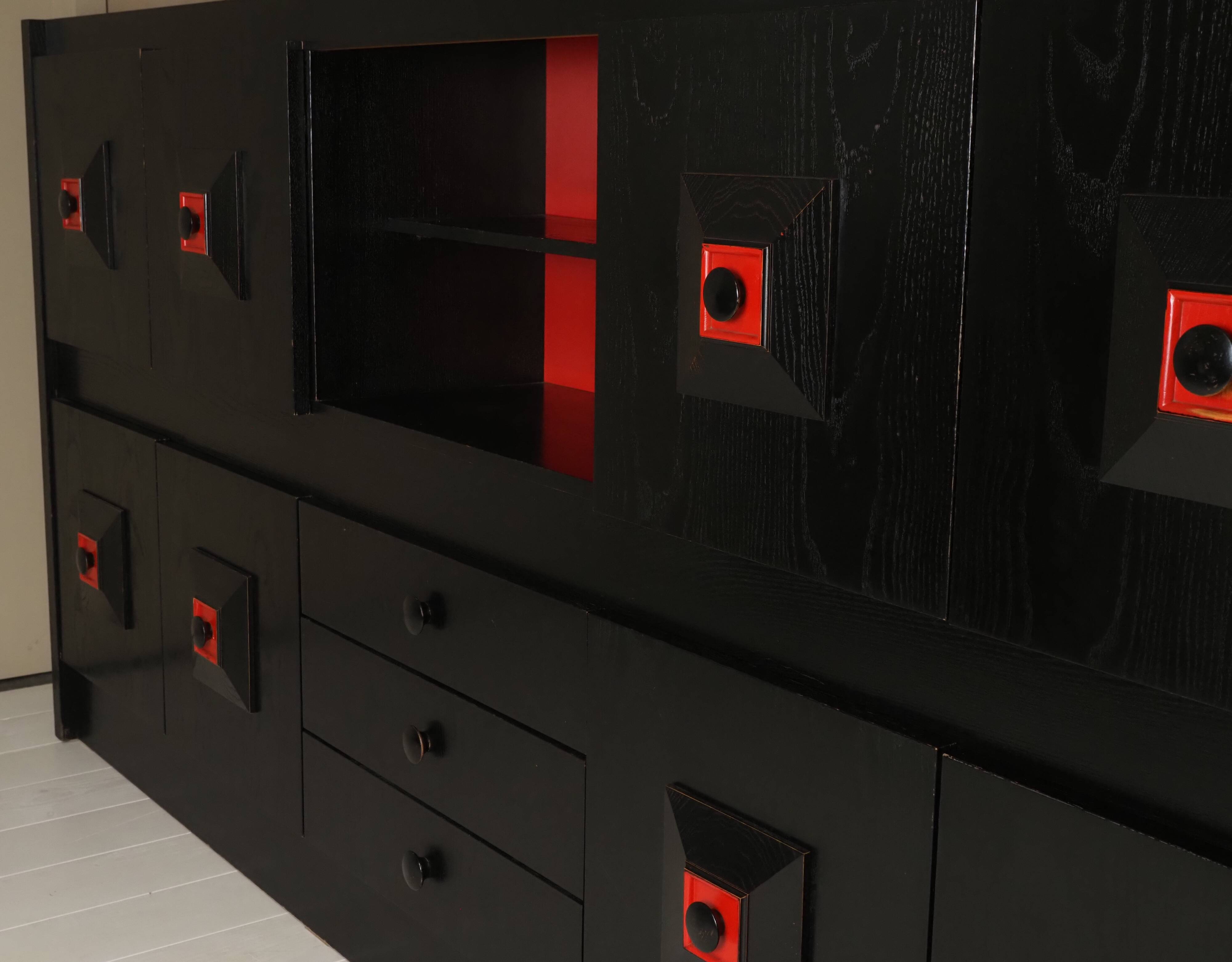 Brutalist Belgian buffet in black and red from the 1960s.