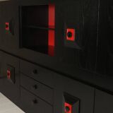 Brutalist Belgian buffet in black and red from the 1960s.