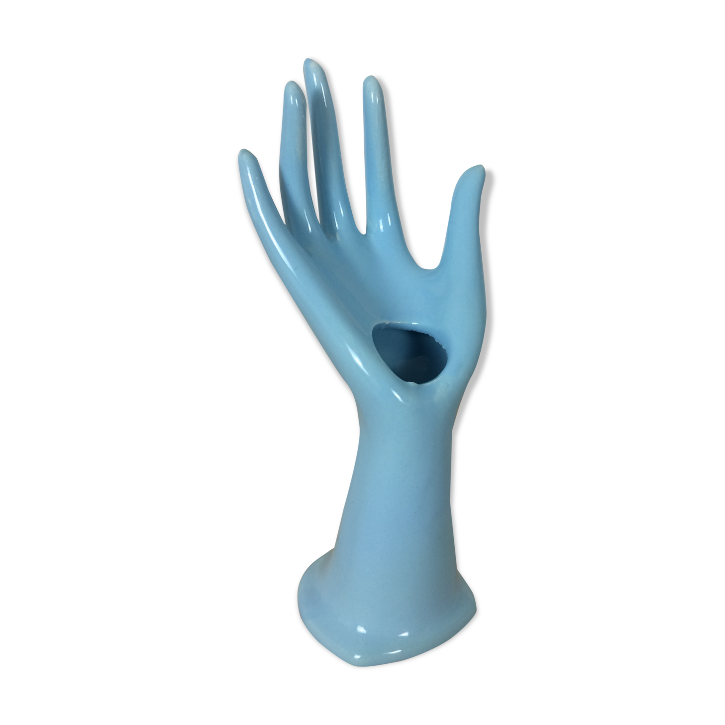 Hand baguier soliflore ceramic blue
