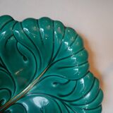 empty ceramic fruit bowl barbotine cabbage leaf vintage made in France retro