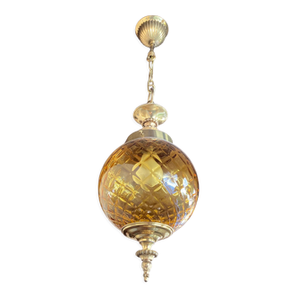 Suspension boule en verre ambré