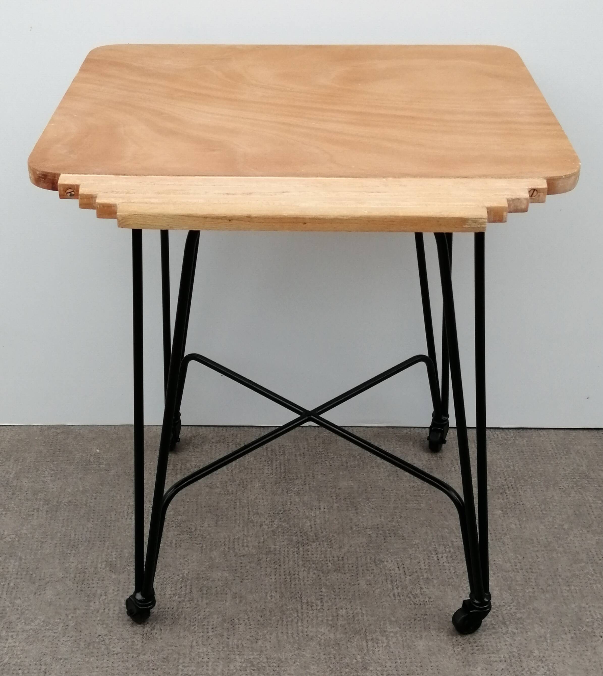 Wood and metal dessert trolley on wheels, vintage Eiffel leg, made in France 1960.