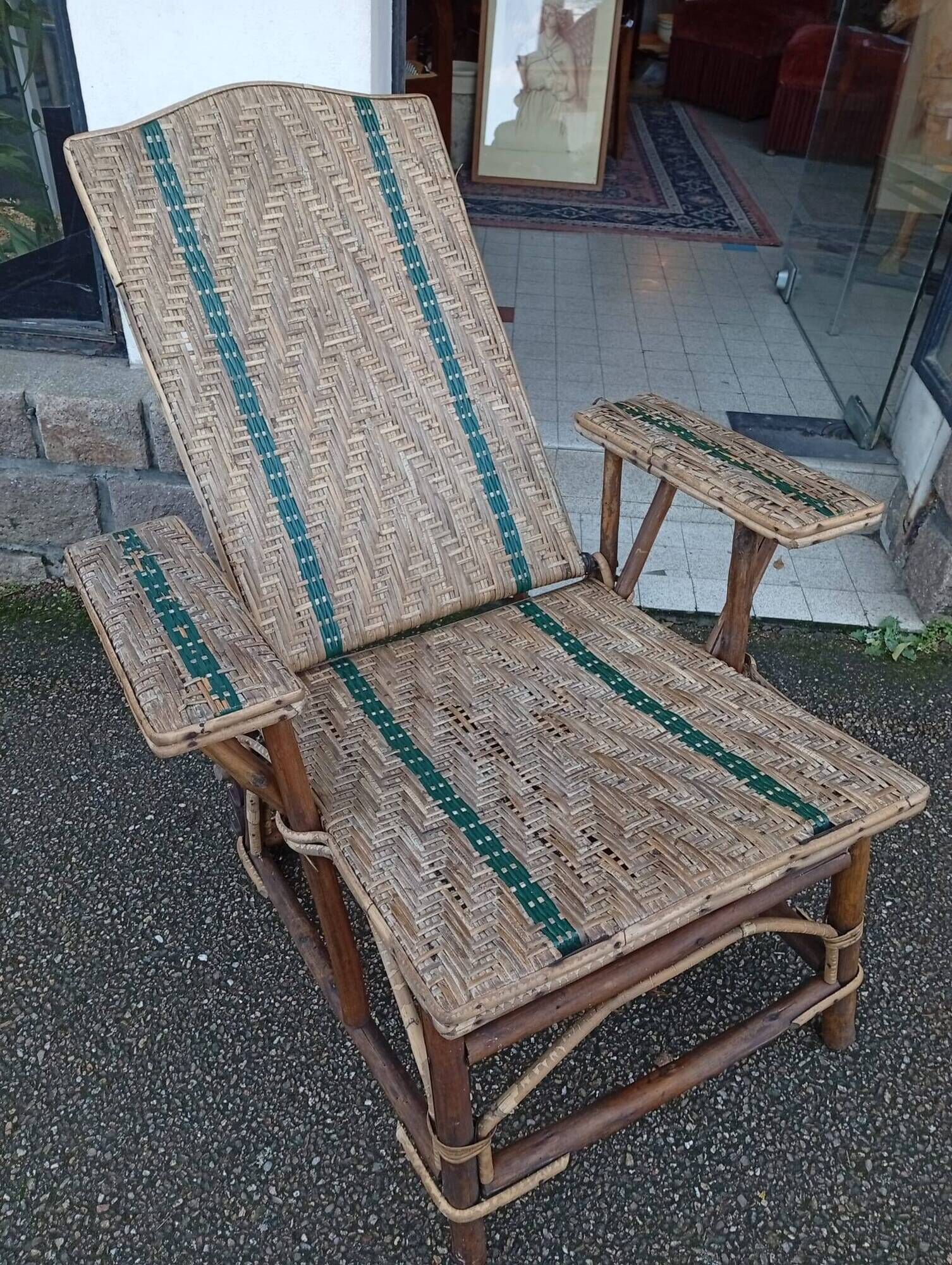 Rattan Chaise Longue Armchair, late 19th century Belle Epoque.